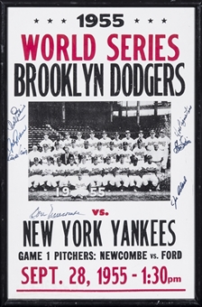 1955 Brooklyn Dodgers Multi Signed World Series Game 1 Poster With 7 Signatures In 15x23 Framed Display (JSA)